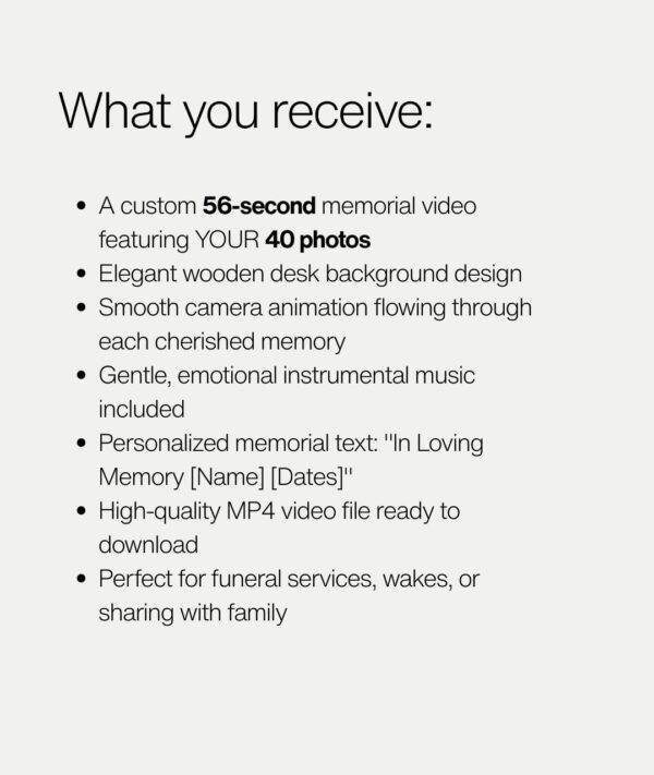 Custom Funeral Slideshow With Your 40 Photos-woodendesk-2